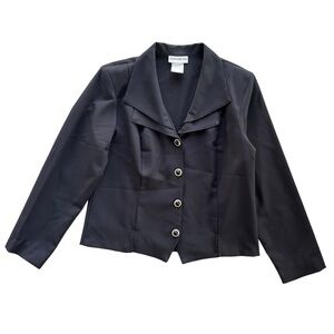 Elisabeth Women’s 14 Black Double Lapel Silver Black Buttons Front Blazer #18126